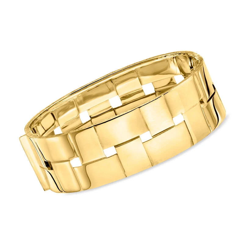 Italian 14kt Yellow Gold Basketweave Wide Bangle Bracelet. 7.5"