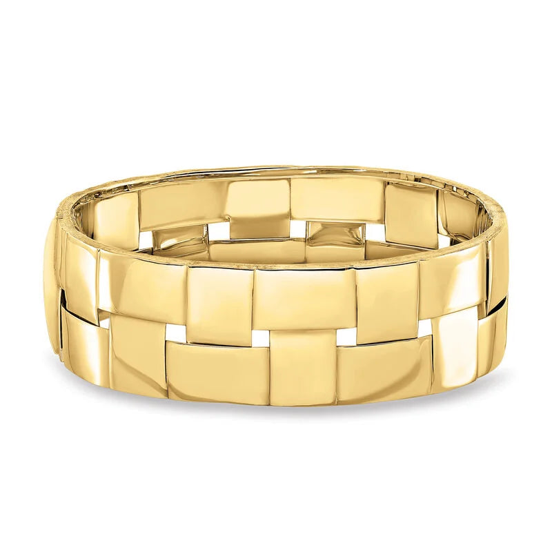 Italian 14kt Yellow Gold Basketweave Wide Bangle Bracelet. 7.5"