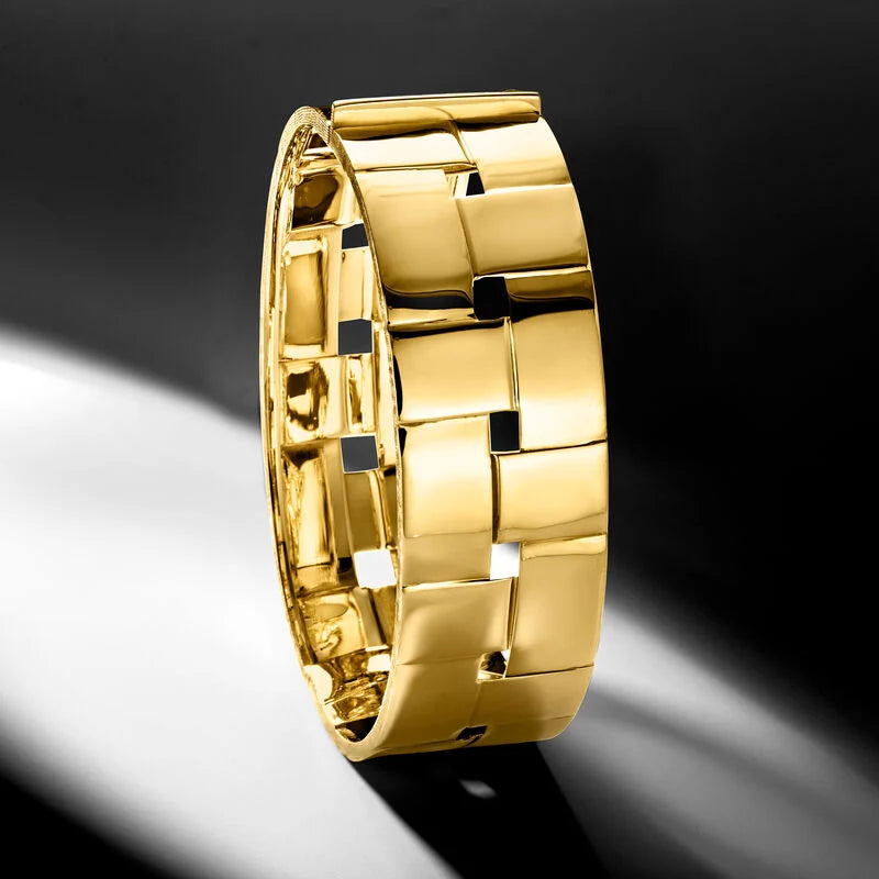 Italian 14kt Yellow Gold Basketweave Wide Bangle Bracelet. 7.5"
