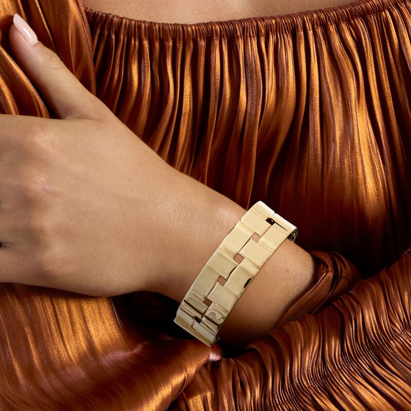 Italian 14kt Yellow Gold Basketweave Wide Bangle Bracelet. 7.5"