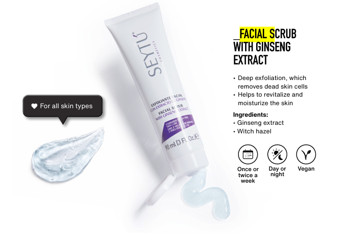 Ingredients of SEYTU's exfoliating facial scrub ginseng