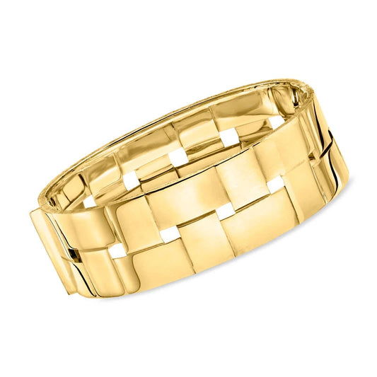 Italian 14kt Yellow Gold Basketweave Wide Bangle Bracelet. 7.5"