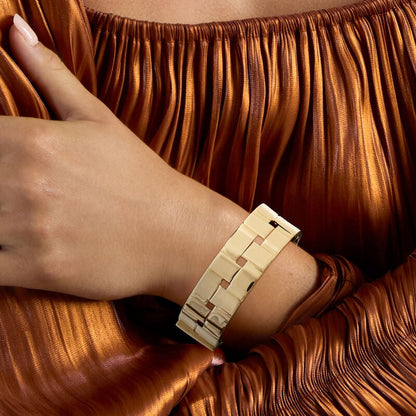 Italian 14kt Yellow Gold Basketweave Wide Bangle Bracelet. 7.5"